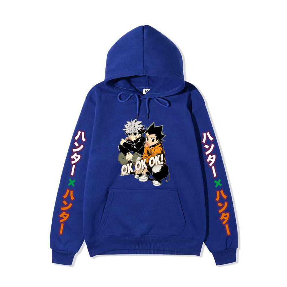 Hunter X Hunter Gon Killua Unisex Fleece Hoodie Vertical Japanese Text Sleeve Anime OK Print Long Sleeve Pullover Sweatshirt