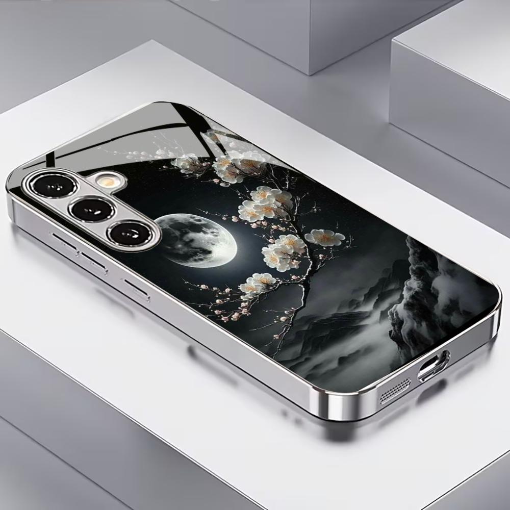 Black flower Phone Case glass phone case for Samsung Galaxy S26 22 23 24 25 PLUS S21 22 23 24 25 ULTRA