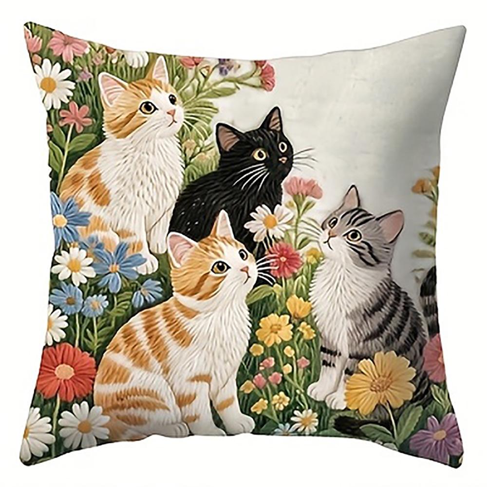 Cute CatPrinted Doublesided Printed pillow cover Short plush Suitable living rooms bedrooms sofas throw cushion cover