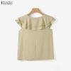  ZANZEA Women Ruffles Round Neck Loose Casual Sleeveless Blouse