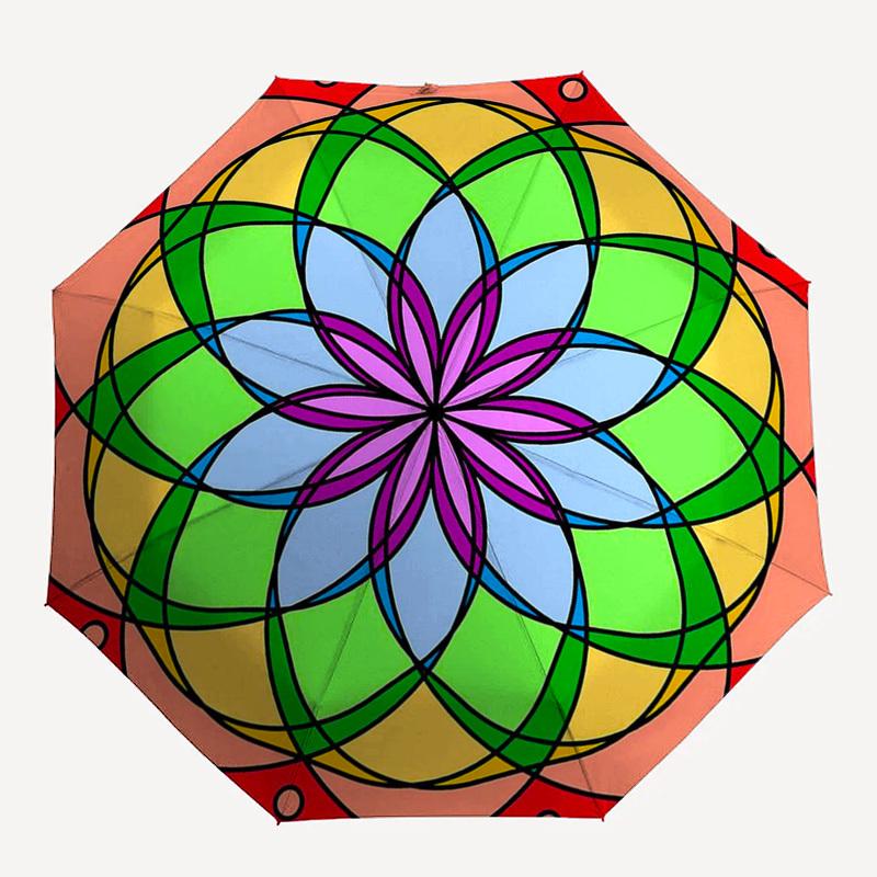 1pc Colorful Mandala Design Automatic Folding Umbrella - Portable 3-Fold Design, 8-Bone Iron Frame Outdoor Umbrella, Perfect Gift for Fans, Travelers,