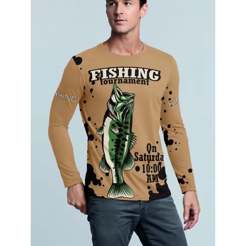 Men's Round Neck Long Sleeves Full Body Fish Pattern Moisture Absorption Quick-Drying Fishing Hiking Bicycles Sports 3D T-Shirts