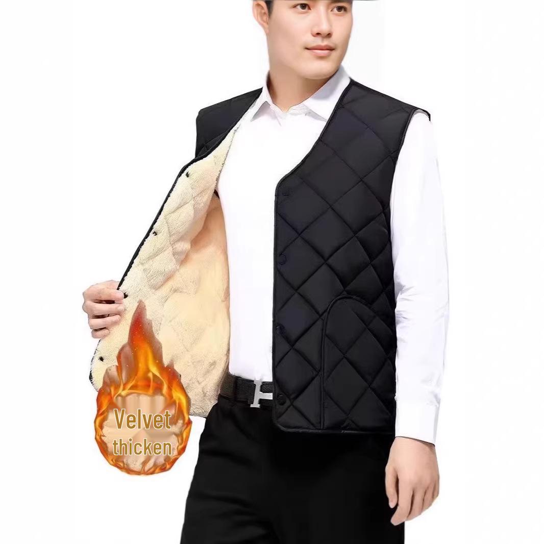 

Men s Plus Size Cotton Vest - Short, Warm, Velvet-Lined - Autumn/Winter Sleeveless Dad Outfit XXXXL
