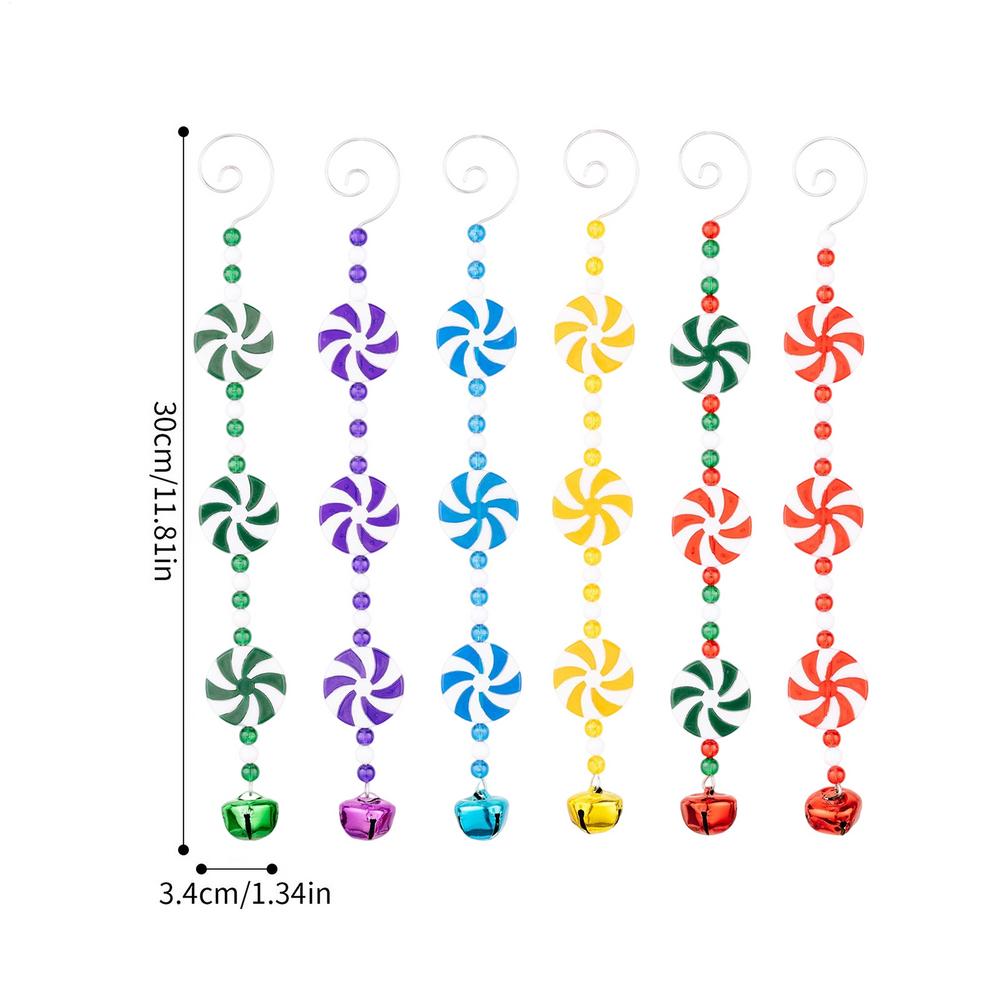 Christmas Tree Candy Cane Ornament 6 Pieces Colorful Hangable Christmas Decoration Acrylic Candy Cane Lollipop for Living Room