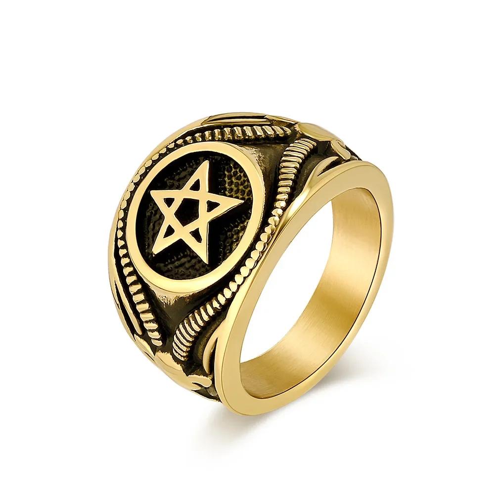 New Vintage Satanic Goat Pentagram Stainless Steel Ring for Men Party Jewelry