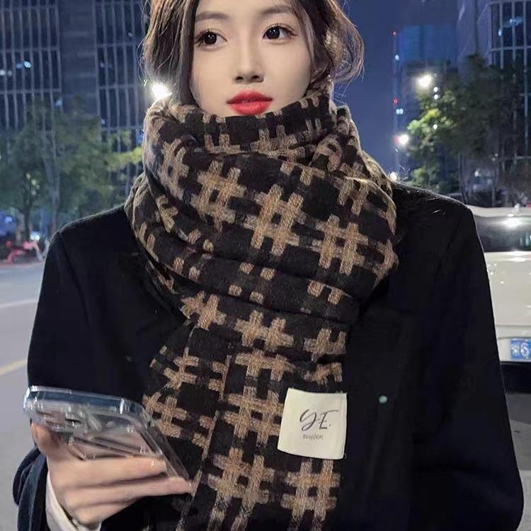 Plaid scarf winter women's new high-end couple versatile thickened warm large shawl imitation cashmere scarf