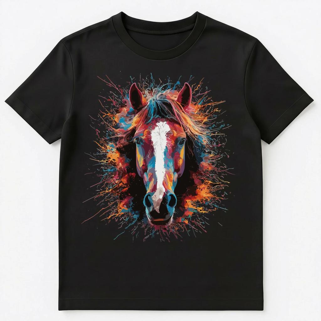 Colorful Paint Splash Horse Art Graphic Unisex T-Shirt