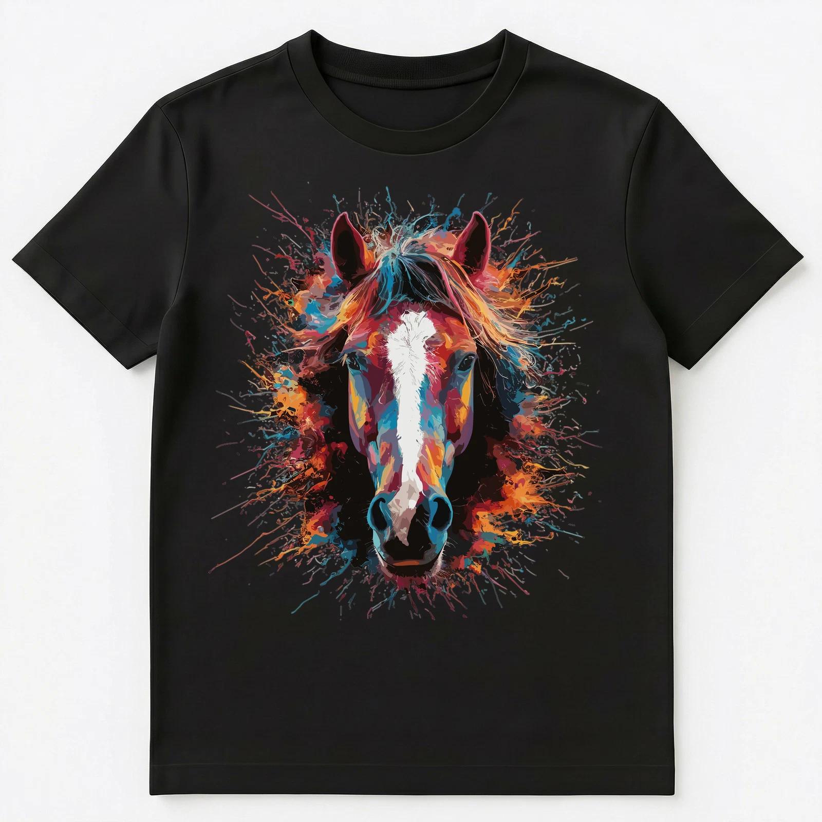 Colorful Paint Splash Horse Art Graphic Unisex T-Shirt L