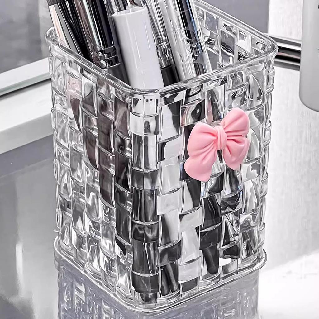 Rattan Woven Textured Pencil Cup Desktop Pen Organizers Space Saving Desktop Pen Organizers Makeup Brush Storage Box