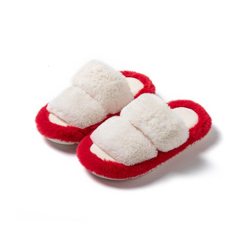 Fashion Fashion  Fur Slippers Women Indoor Light Warm Plush Home Slippers Woman Faux Fur Flat Heel Couple Slides  Pantuflas Mujer