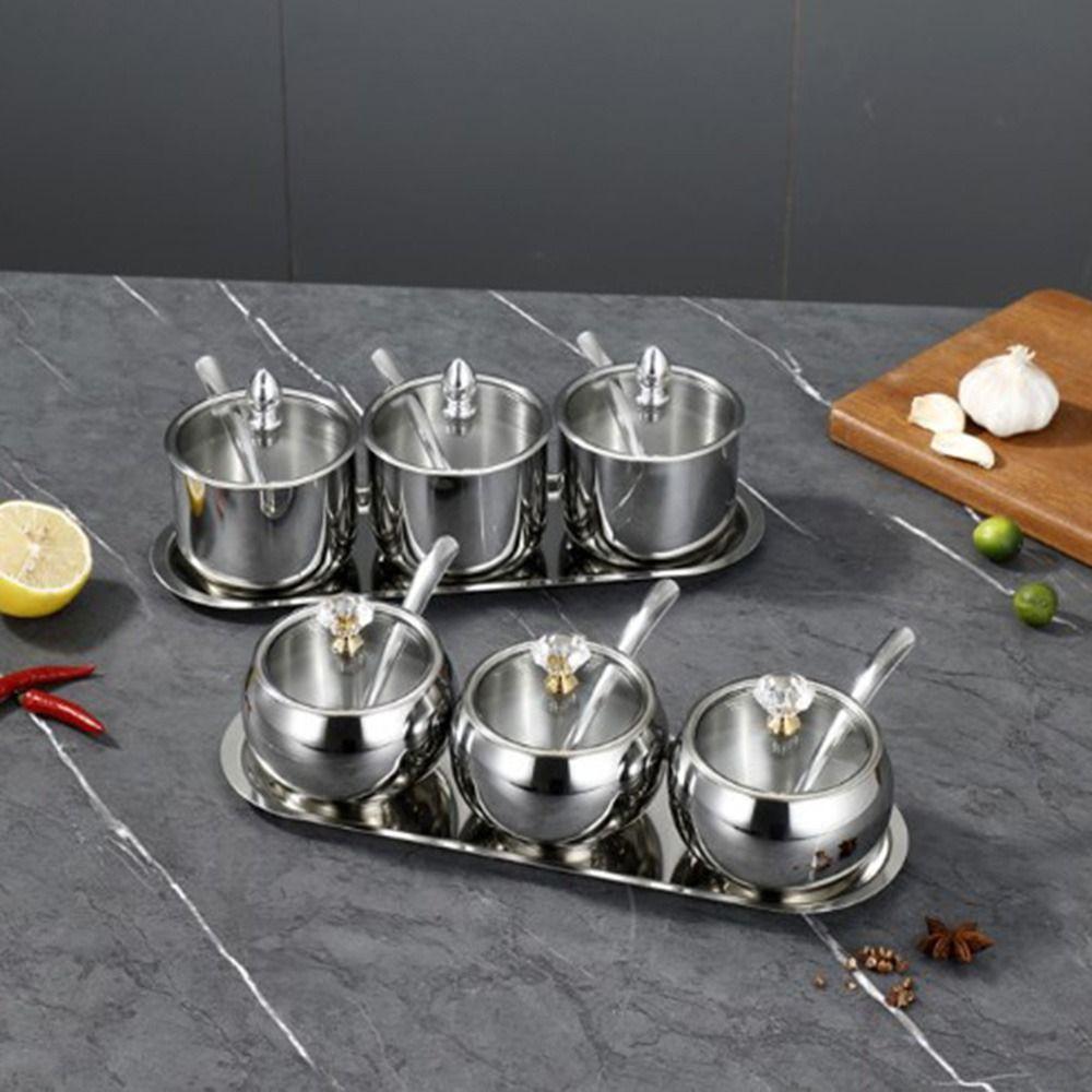 Stainless Steel Condiment Jar Set Light Luxury Spice Organizer  Countertop