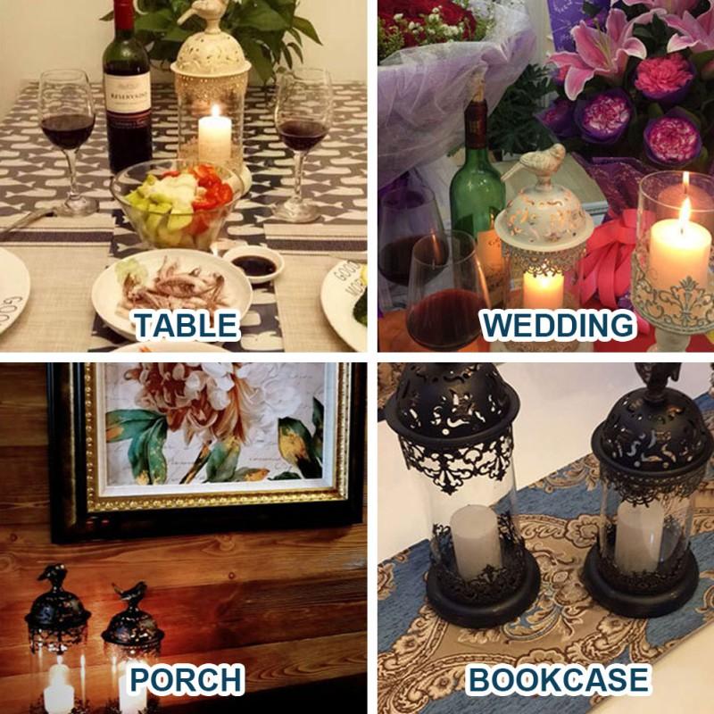 Suport pentru sfeșnic din fier, tip colivie pentru păsări, suport pentru sfeșnic în stil marocan, cu capac de sticlă, felinar, ornamente de birou