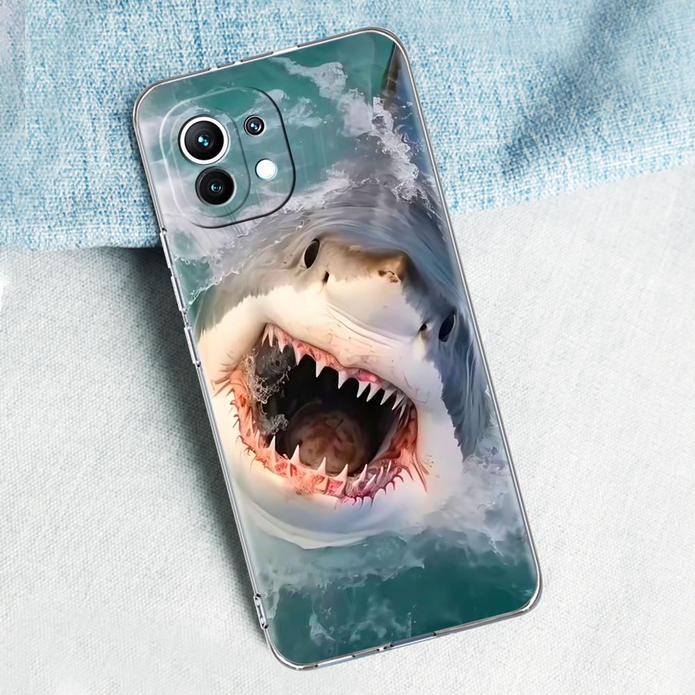 Phone Case For Xiaomi Mi 15 14 13 12 11 Lite 15T 13T 12T Pro Poco X7 X6 X5 Pro 5G X3 NFC F7 F6 F5 Clear Cover Shark