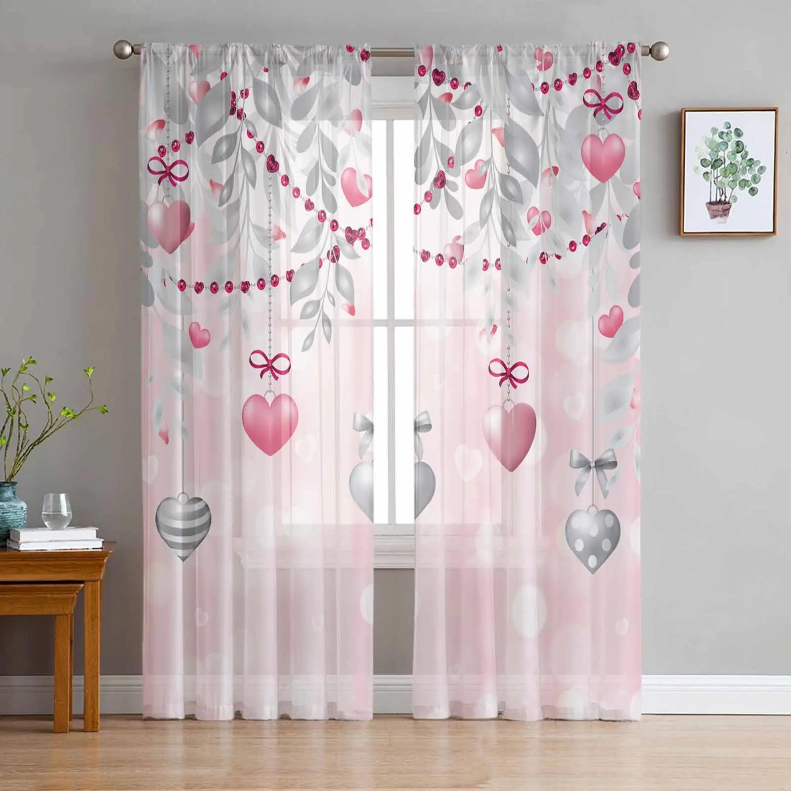 

Valentine S Day Love Scattered Falling Love Transparent Drapes Perfect for Living Room Ornamentation Window Panel Curtain Cooking Area Tulle Voile W135 x H115cm x1&Rod Pocket