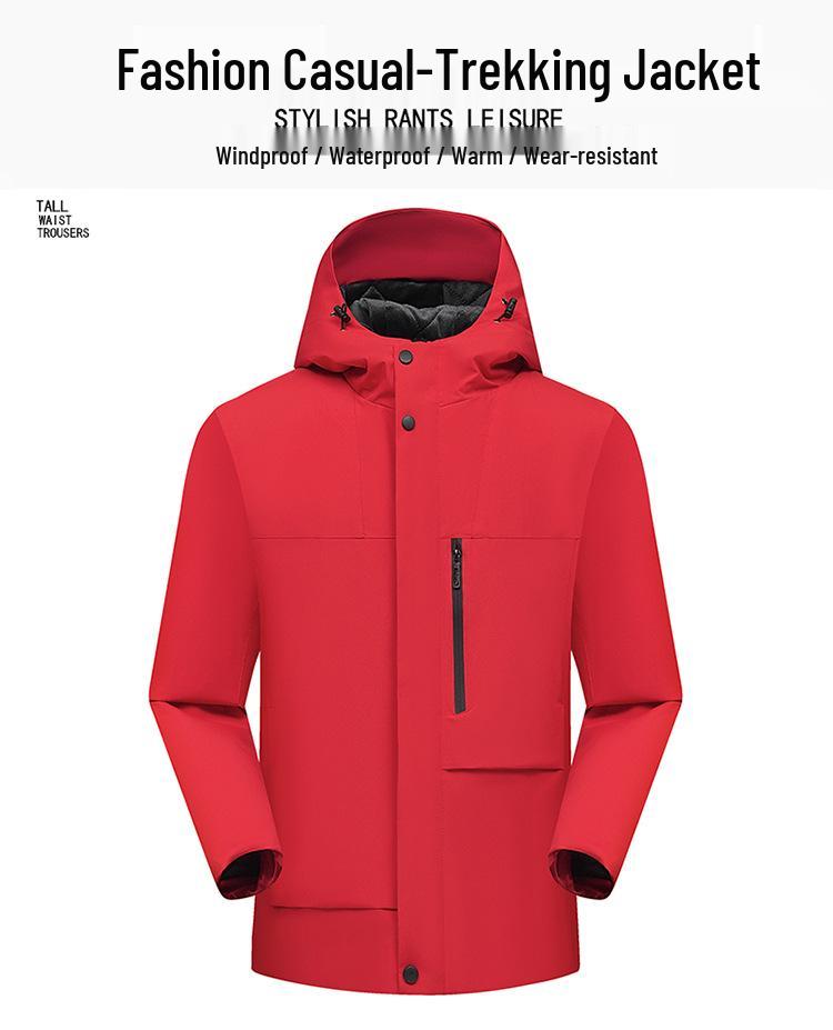 Men's Waterproof Windproof Ski Jacket: Thick Velvet Hooded, Plus Size for Autumn/Winter Mountaineering.