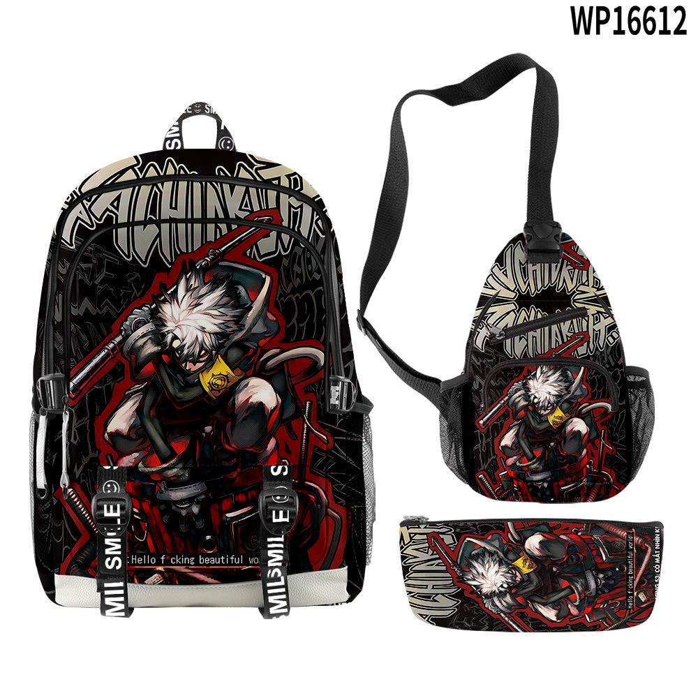 Favored Distinctive Metal Family Anime 3D Design 3pcs/Set Learner Bags Everyday Laptop Everyday Backpack Sling Carry Tote Pencil Pouch