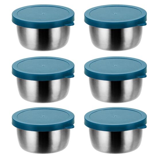 6Pcs Sauce Cups with Easy Open Colorful Lids Leak-Proof 40ml Salad Dressing Containers Stainless Steel Snack Cups