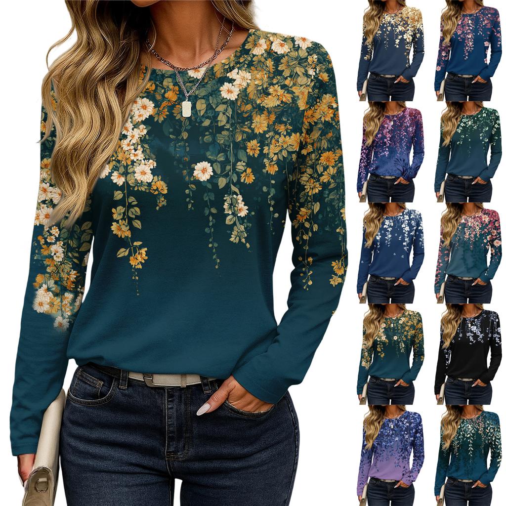 Long Sleeve Shirts For Women Cute Print Graphic Tees Blouses Casual Plus Size Basic Tops Pullover