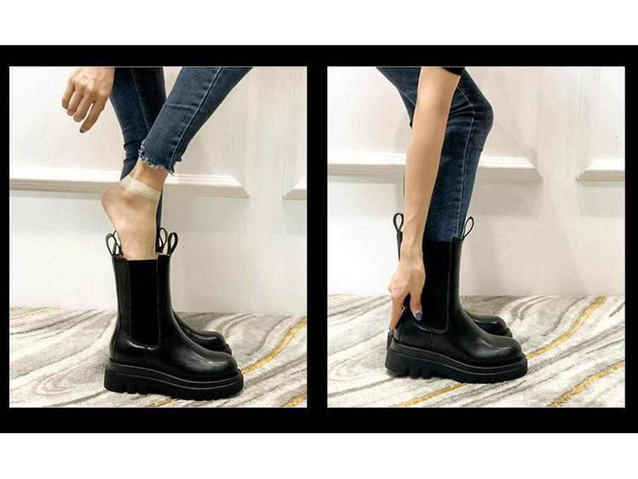 Mona Martin 2025 Damen Chelsea Mid-Calf Stiefel - Herbst/Winter, mit Samt, dicksohlig, Übergröße 41-43