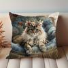 2D Flat- Vintage Royal Floral Cat Throw Pillow Cover Luxury Tufted Blue Sofa Cat Cushion Case For Home Decor