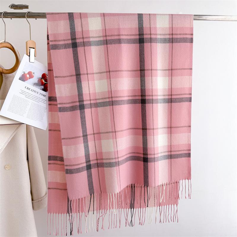 Korean Version Plaid Scarf Winter Male And Female Students Scarf Thickened Warm Outer Shawl Tassel Korean Imitation Cashmere Scarf