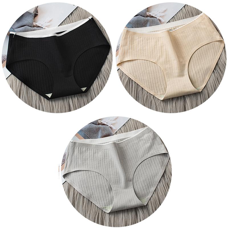 3Pcs Women's Underwear Cotton Seamless Stripes Panties Soild Color Skin- friendly Lingerie Woman Panty Low Waist M-XL Plus Size