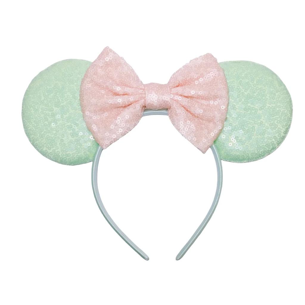 Mouse Ears Headband For Girls Adults 5'' Sparkly Sequin Bow Hairband Festival Party Travel DIY Hair Accessories