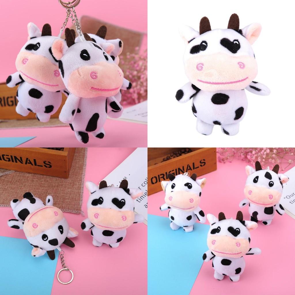 Cute Cartoon Black And White Cow Plush Keychain Soft Short Plush Toy