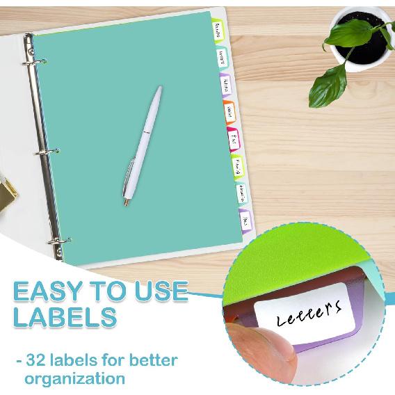 8 Tab Binder Dividers for 3 Ring Binder, Plastic Binder Dividers with Tabs, Cute Page Pastel Folder Dividers with Big Tabs for School Office Home,