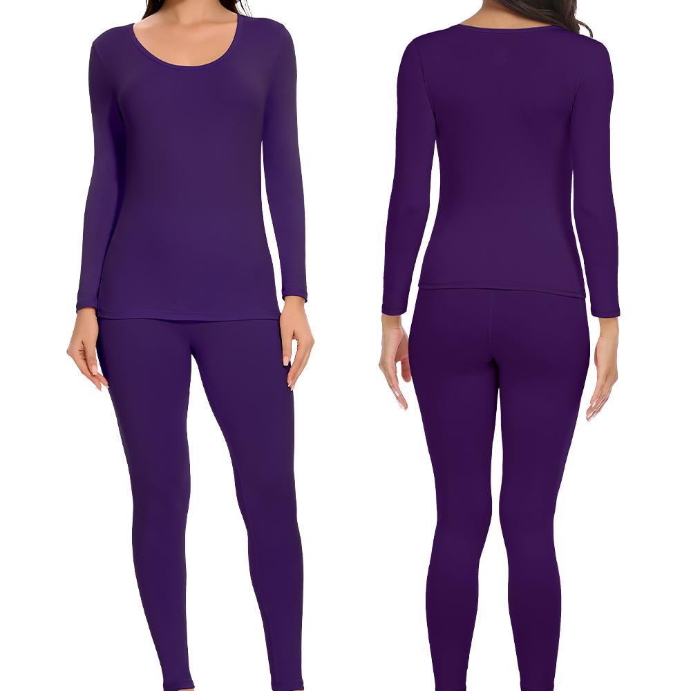 Winter Thermal Underwear Sets for Women Round Collar Long Johns High Stretch Base Layer Soft Top & Bottom Keep Warm Pajamas