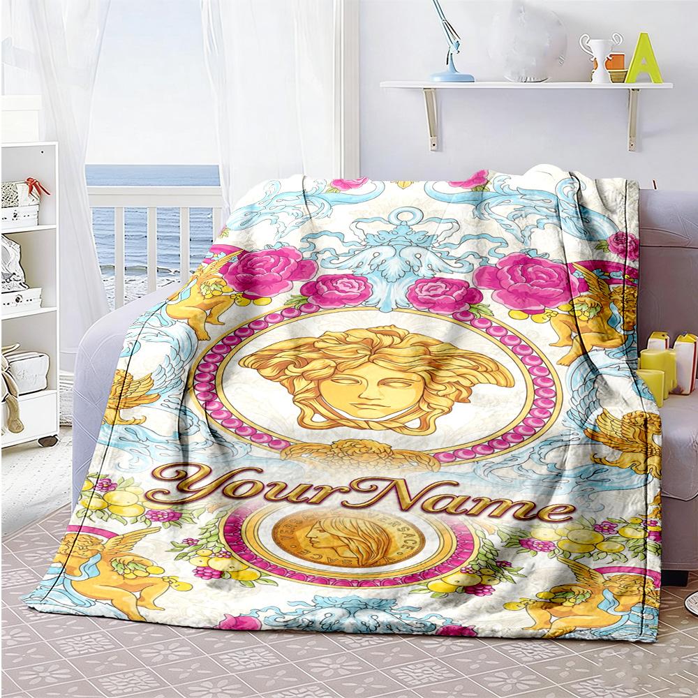 Versace Personalized Text Blanket Cozy Personalized Blanket Durable Comfort Great for Bedding Livingroom Sofa Chair for All Occasions