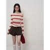 [Spot] JOMI STUDIO Premium Temperament Casual Off-Shoulder Slim-fit Striped Knitted Sweater Top Women