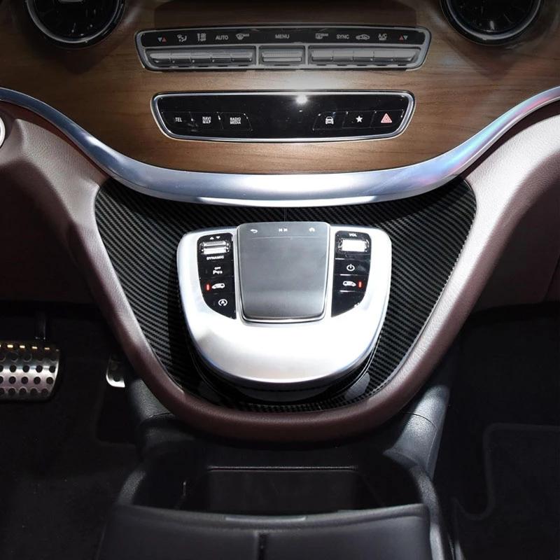 For Mercedes Benz V Class V250 V260 2015- ABS Central Control Multimedia Carbon Fiber Style Panel Sticker Auto