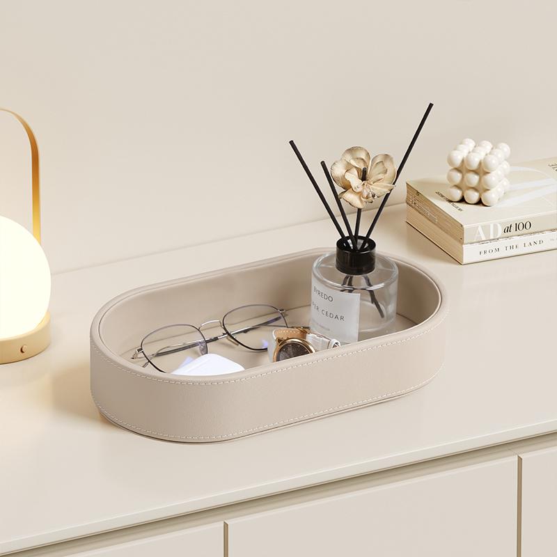

PU Leather Storage Box Home Entrance Jewelry Key Wallet Organizer Box Cosmetics Miscellaneous Tray Living Room Desktop Decor