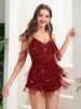 European & American Sexy Sequin Deep V Tassel Jumpsuit: Retro Party Slim Fit