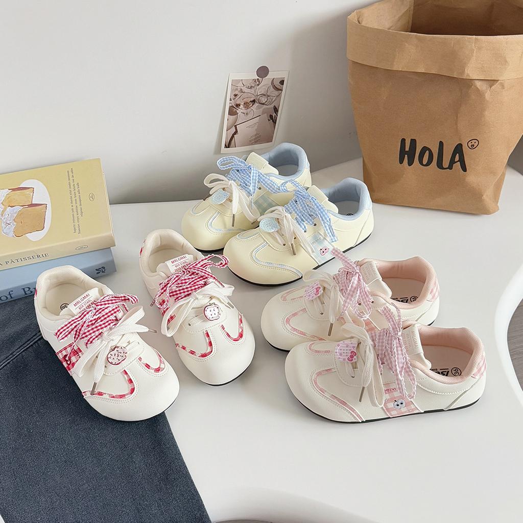 Plaid puff shoes women's skirt niche original design 2025 autumn thin versatile platform student board shoes tide