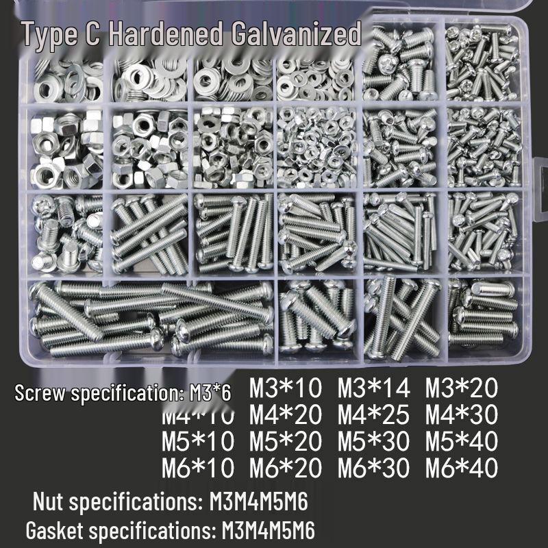 304 Stainless Steel Fastener Set: Nuts, Washers, Machine & Self-Tapping Screws, Bolts, Nails, Round Head M3/M4.