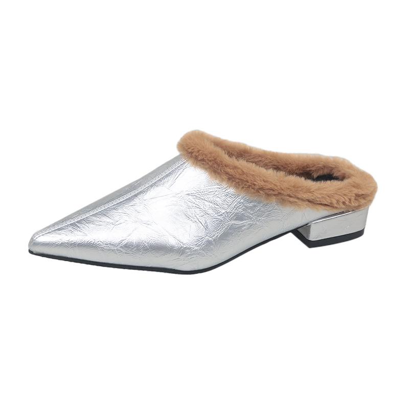 

Winter New Pointed Toe Deep Mouth Soft Sole Non-slip Padded Velvet Soft Sole Block Heel Shoes Baotou Slippers 42