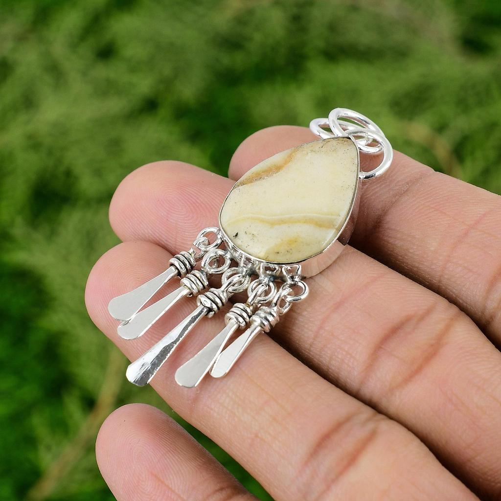 Daughters Day Sale 925 Silver Aragonite Stone Engagement Bezel Pendant Jewelry