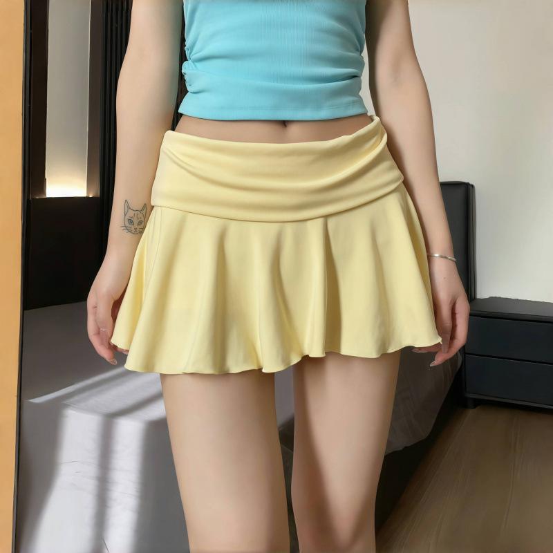 Waist-Flipping Ruched Skirts Prevent Exposure Golf Sports Women Short Dress High Elasticity Athletic Short High Waist Skirt