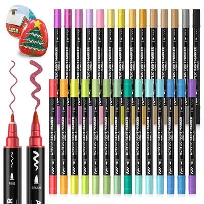 Shuttle Art Acrylic Metallic Brush Fine Tip Twin Paint Suitable for and Art Gift Markers, Colors, & Pen, 28-Color Set, Glitter, Water-Based Markers,