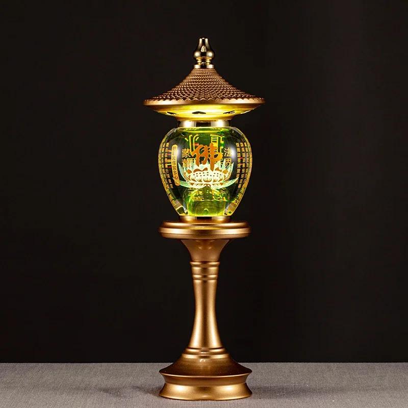 For Buddhist Lamps, Prayer Temple LED Lamps, Buddhist Decorative Accessories, Household Decorative Lotus Crystal Lamps, Color