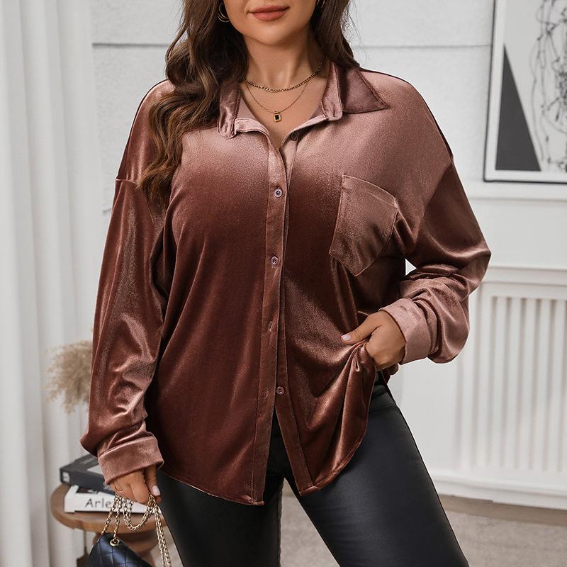

Осеннее Новое Повседневное Пальто в Ретро Стиле, Бархатная Свободная Рубашка с Лацканами Однотонная Большого Размера для Женщин 0XL кофейный/коричневый
