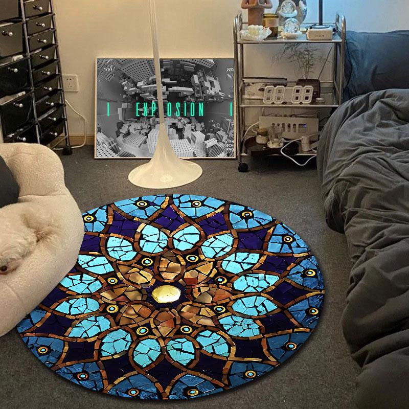 Trendy Round Gothic Multicolor Carpet, Non-Slip Floor Mat for Living Room