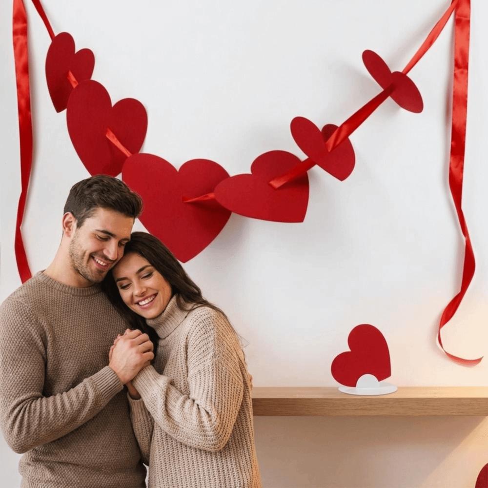 Red Heart-Shaped Banner Reusable Valentine's Day Banner Wedding Banner Garland  Birthday Party