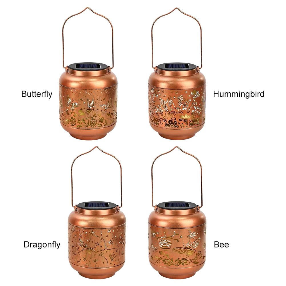 LED Hollow Iron Decor Light Warm Light Wrought Iron Solar Light Hollowed Hanging Light for Patio Yard Lawn Backyard Decor