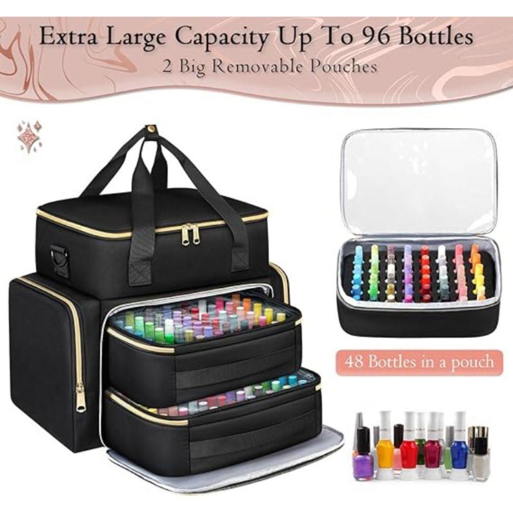Large Capacity Nail Polish Organizer Bag with Shoulder Strap 96 Compartment Nail Care Kit Bag Handheld Essential Oil Storage Bag