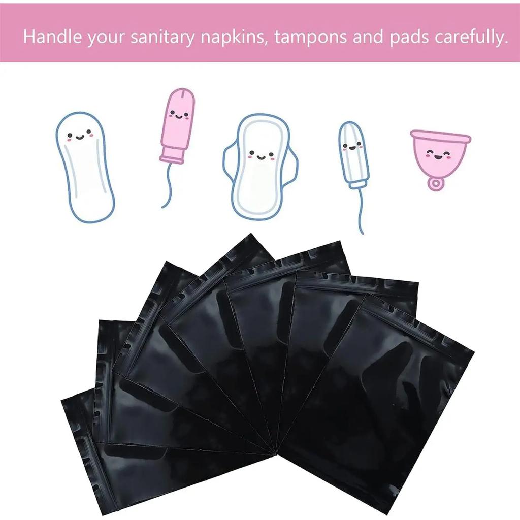 100-200PCS Feminine Personal Disposal Bags Refill Pack Black Opaque Bags for Sanitary Tampons Pads Liners Go Out for Emergency