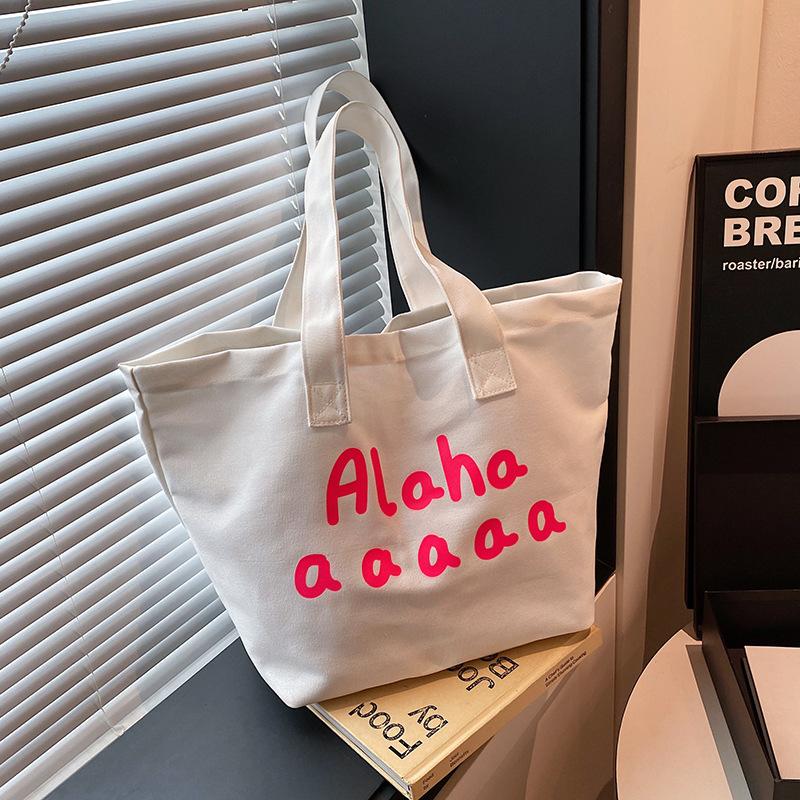 

Letter Canvas Shoulder Bags for Women Large Capacity Commuter Ladies Tote Shopping Bag Versatile Student Girls Bucket Handbags бежевый