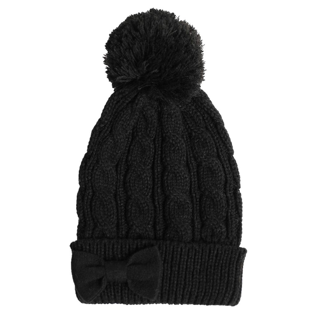 Arisana Kids Cable Knit Hat for Girls with Ribbons for Warmth One (JP, Alphabet, Size, Black)